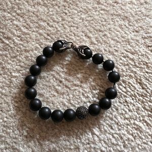 Mens David Yurman onyx bracelet with pave’ black diamond bead size L